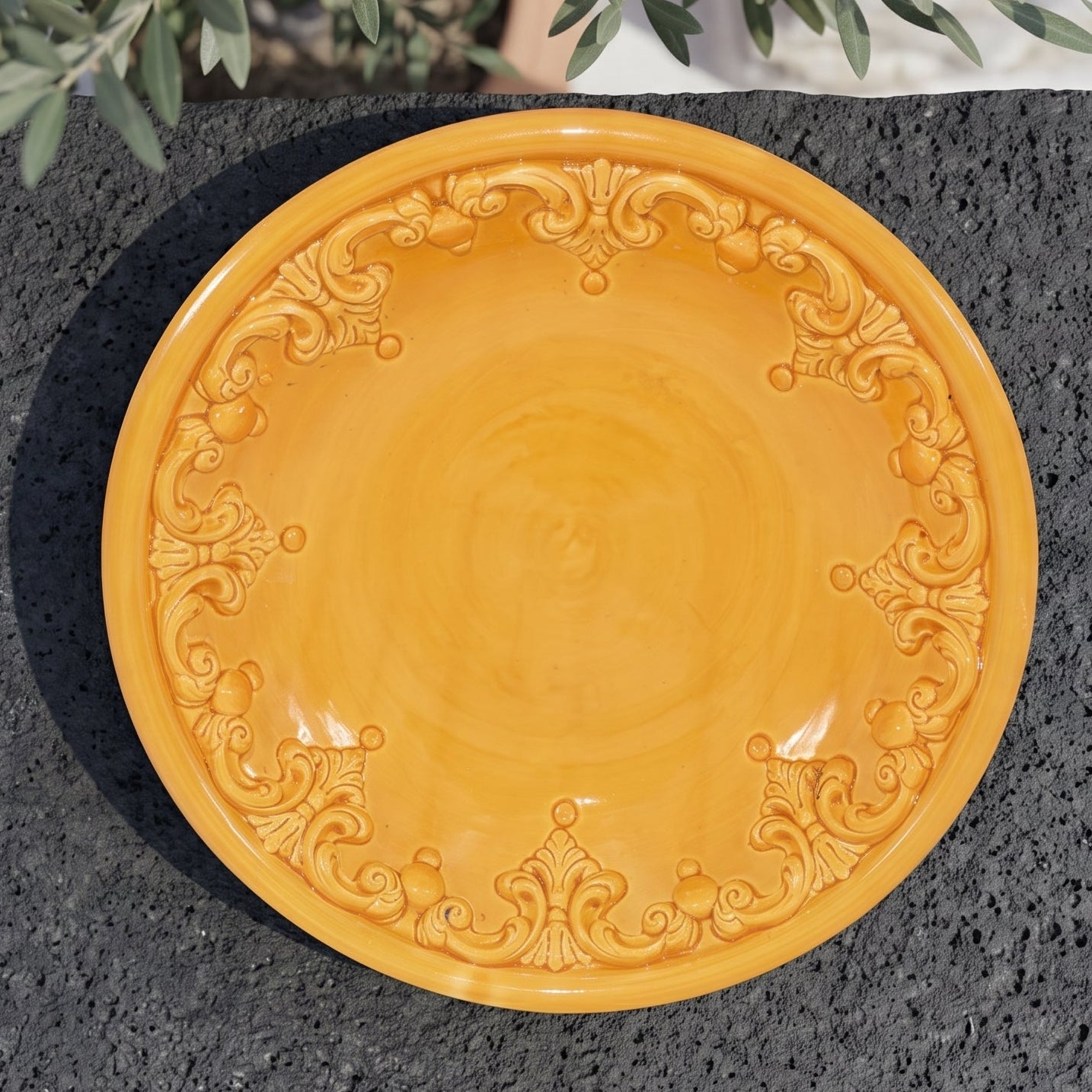 Piatto Svuota Tasche in Ceramica di Caltagirone Ø 30 cm - Plastico Sofia, Senape