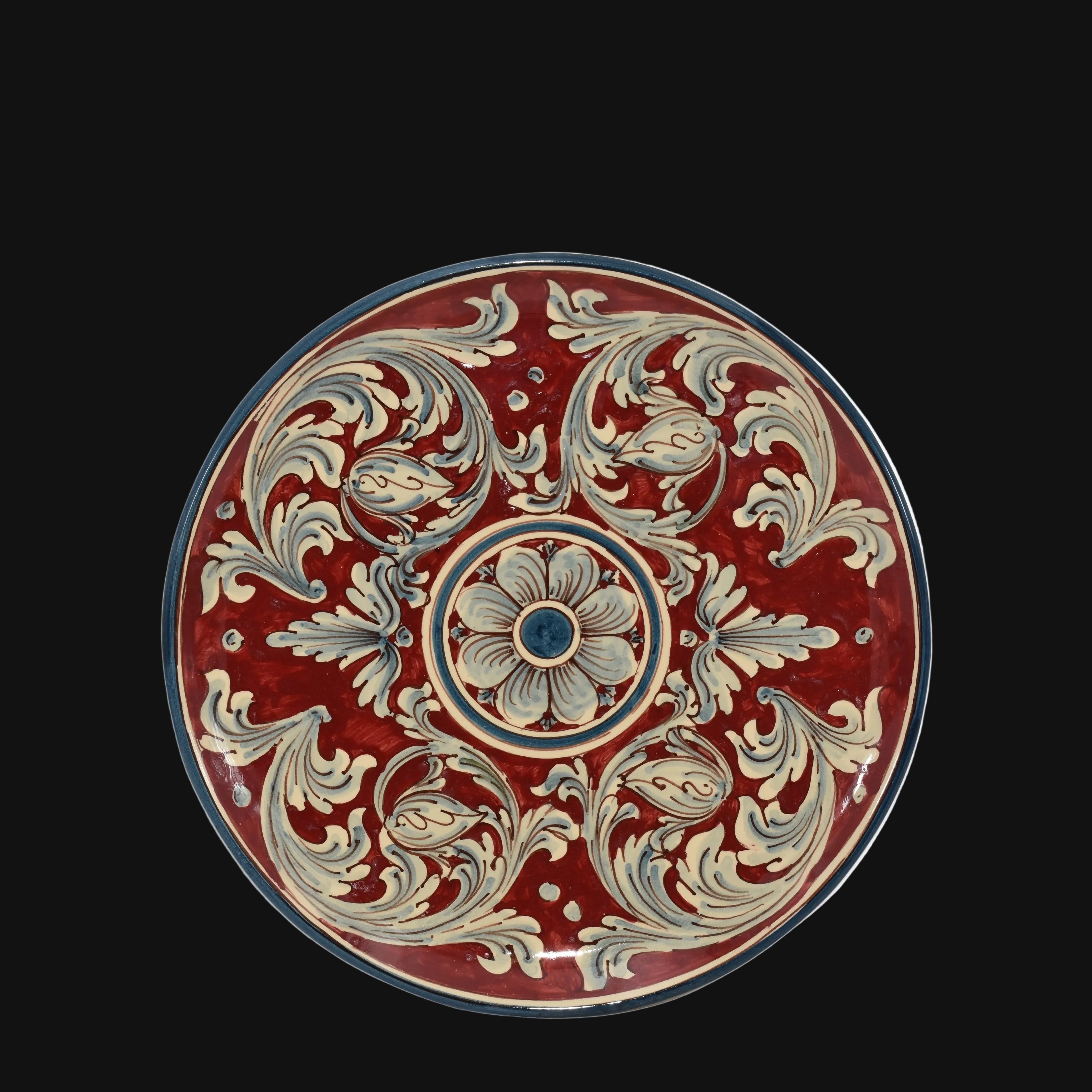 Piatto Ornamentale in Ceramica di Caltagirone - Ornato Blu e Bordeaux