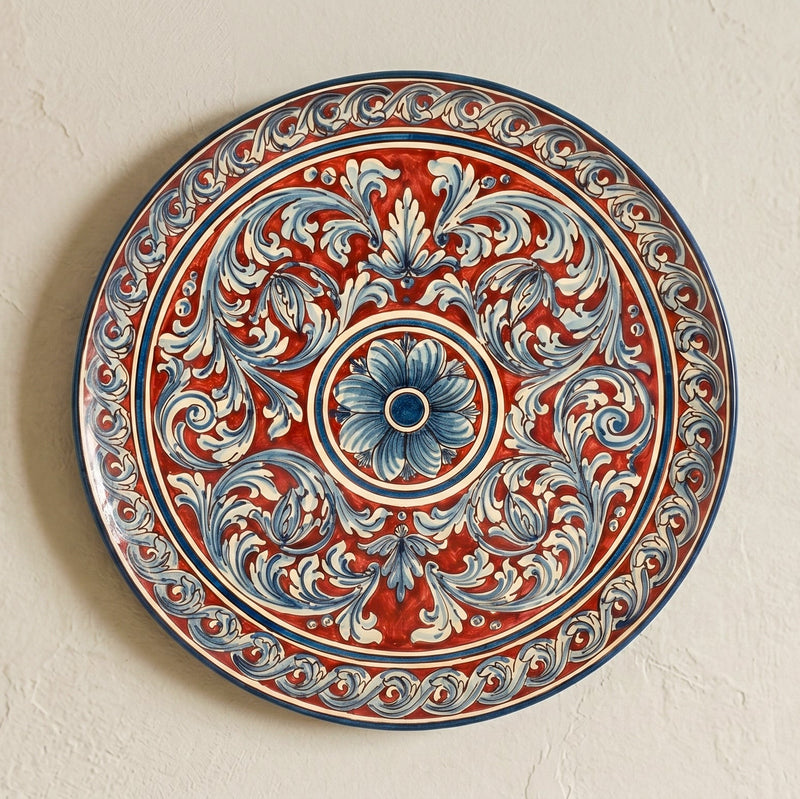 Piatto Ornamentale in Ceramica di Caltagirone - Ornato Blu e Bordeaux