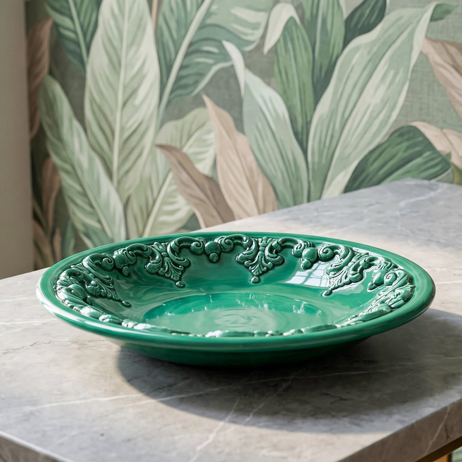 Piatto Svuota Tasche in Ceramica di Caltagirone Ø 30 cm - Plastico Sofia, Verde Smeraldo
