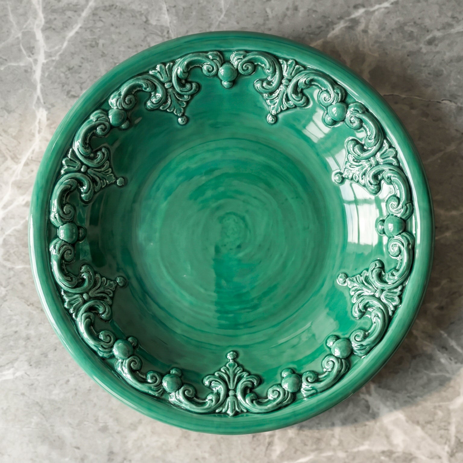 Piatto Svuota Tasche in Ceramica di Caltagirone Ø 30 cm - Plastico Sofia, Verde Smeraldo