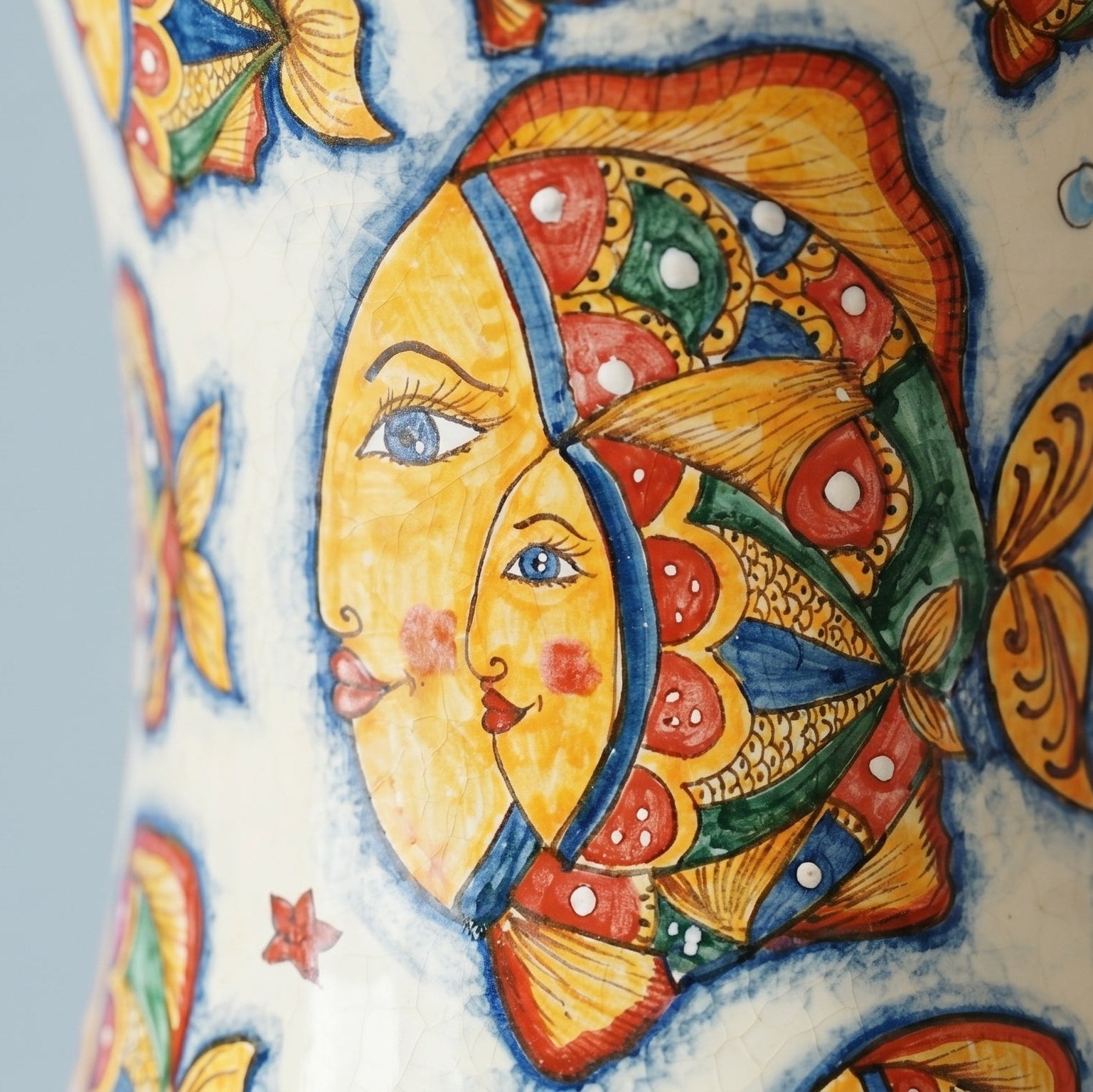 Portaombrelli Albarello in Ceramica di Caltagirone h 50 cm - Decoro Pesci