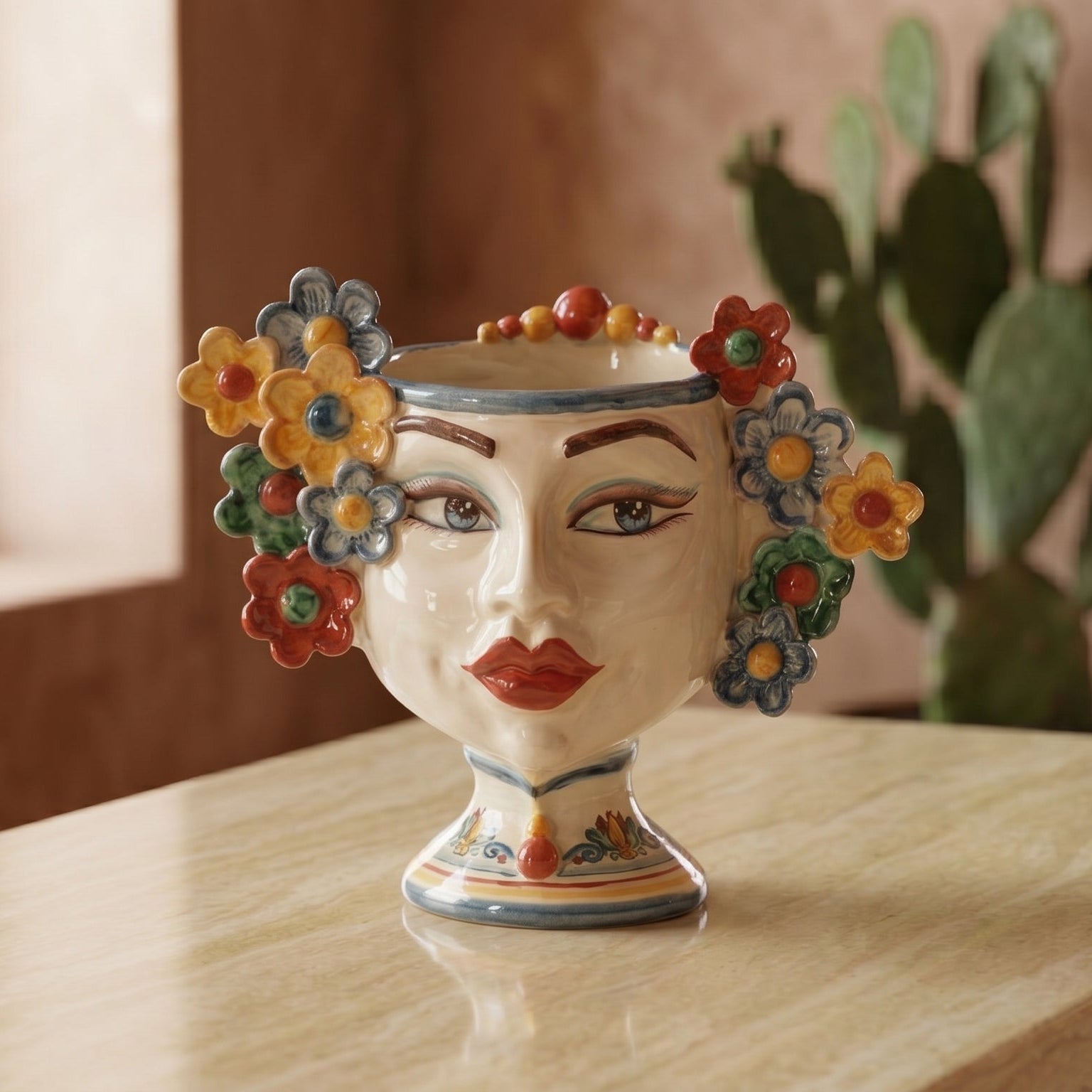 Testa di Moro con Fiori h 20 cm - Donna, Decoro Sicily