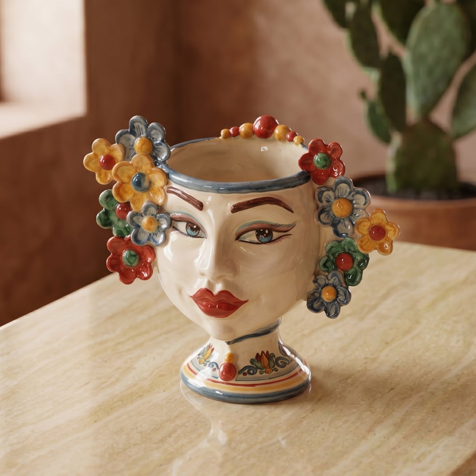 Testa di Moro con Fiori h 20 cm - Donna, Decoro Sicily