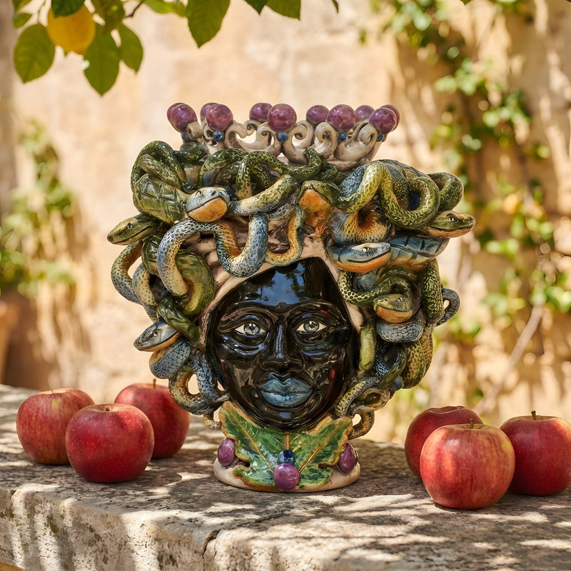 Testa Medusa h 20 cm - Lustro Glicine | Ceramica Caltagirone