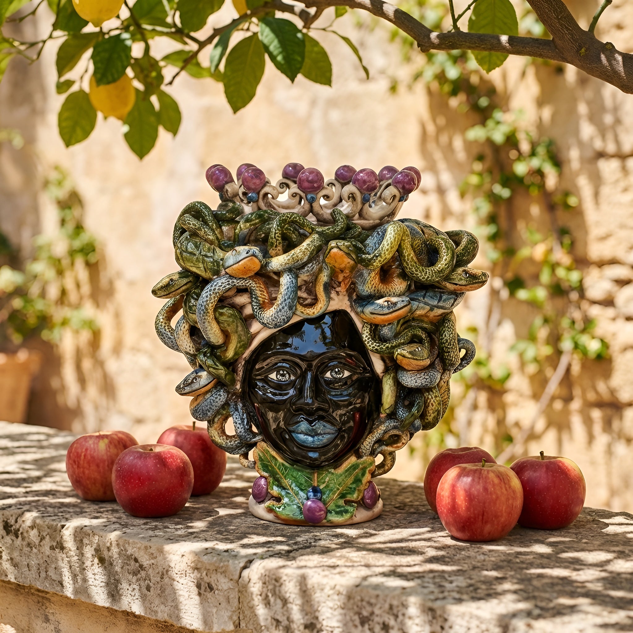Testa Medusa h 20 cm - Lustro Glicine | Ceramica Caltagirone