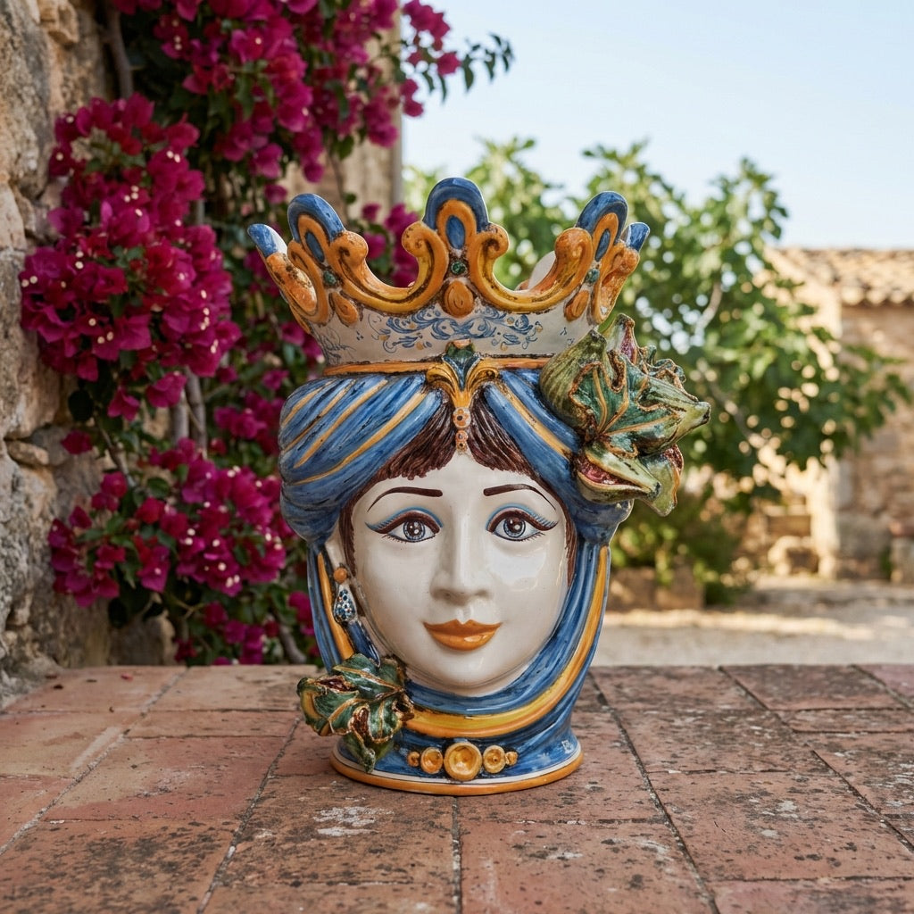 Testa di Moro con Fichi h 40 cm - Donna, Blu e Arancio