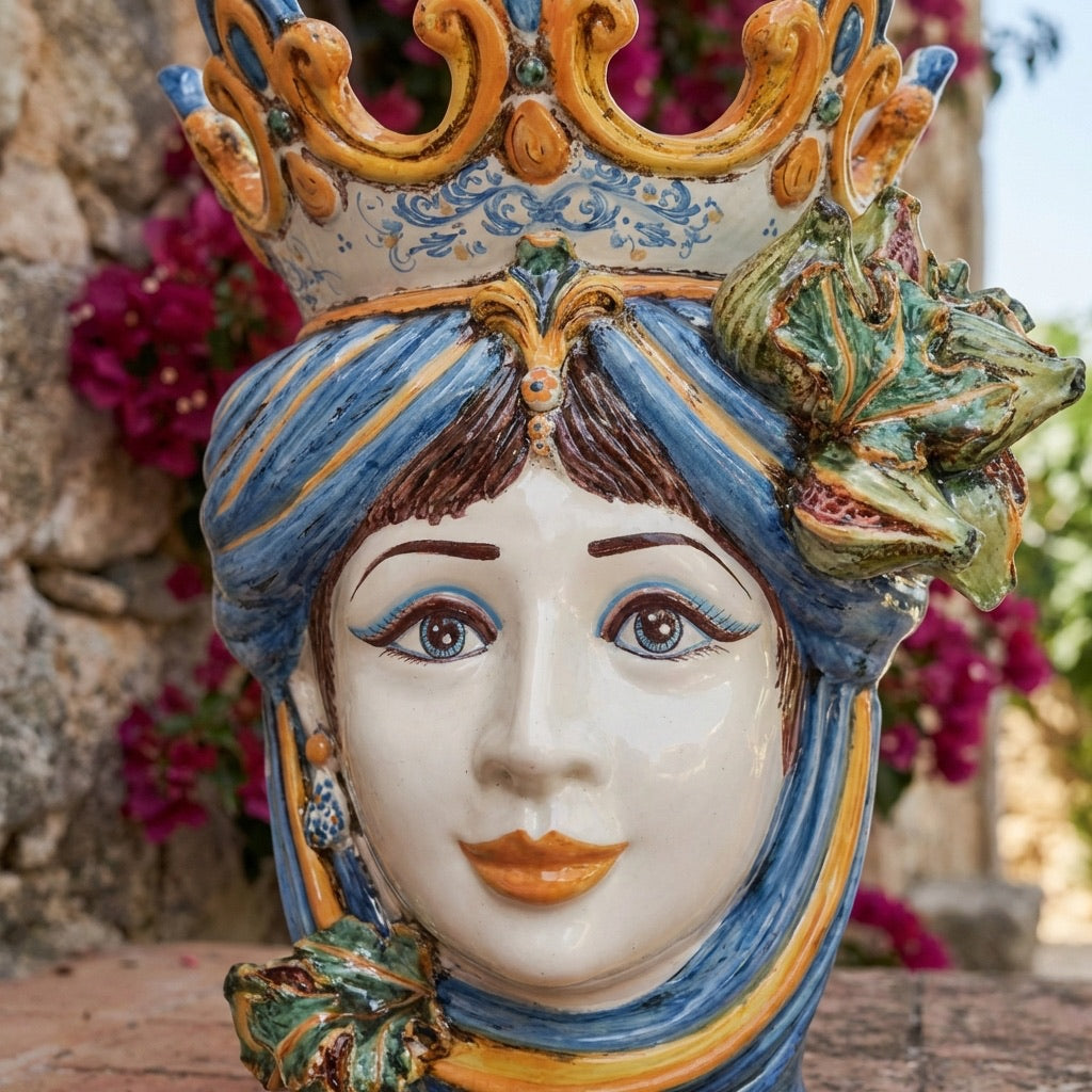 Testa di Moro con Fichi h 40 cm - Donna, Blu e Arancio
