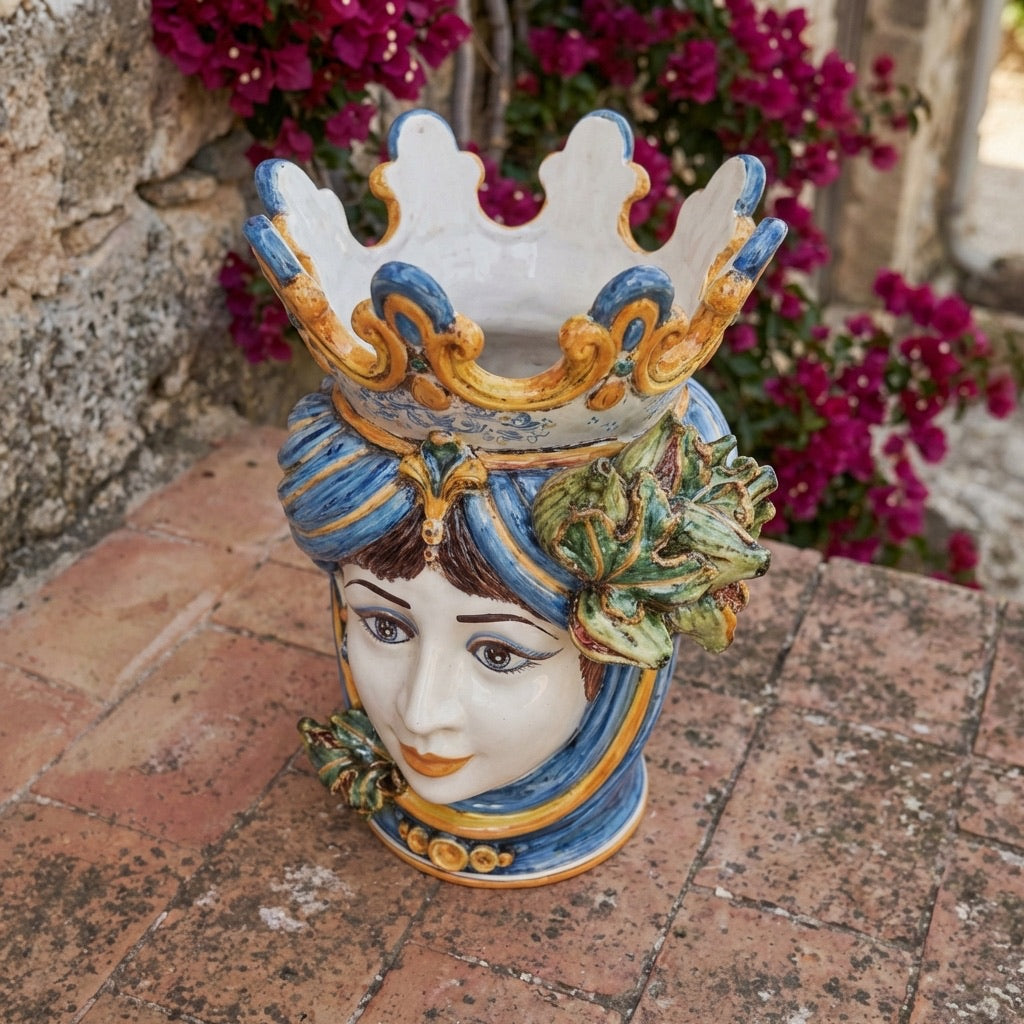 Testa di Moro con Fichi h 40 cm - Donna, Blu e Arancio