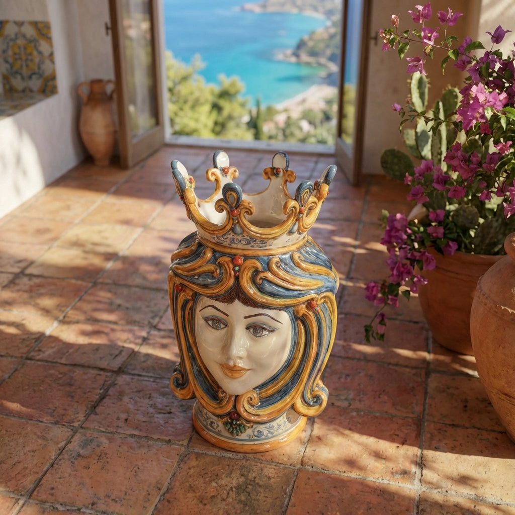 Testa di Moro h 60 cm - Donna, Blu e Arancio
