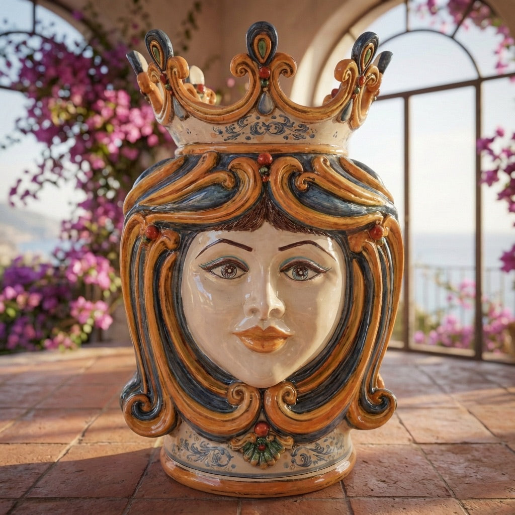 Testa di Moro h 60 cm - Donna, Blu e Arancio