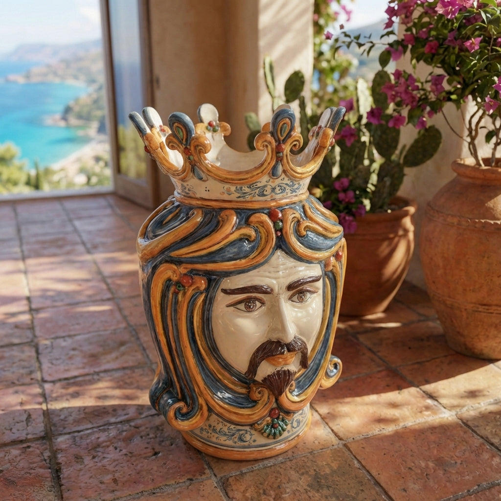 Testa di Moro h 60 cm - Maschio Bianco, Blu e Arancio