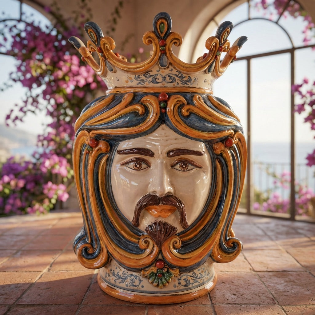 Testa di Moro h 60 cm - Maschio Bianco, Blu e Arancio