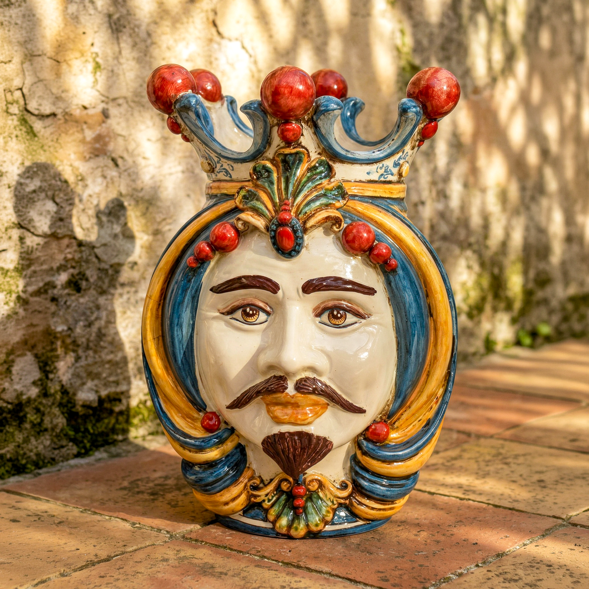 Testa di Moro h 38 cm - Maschio Bianco, Decoro Sicily