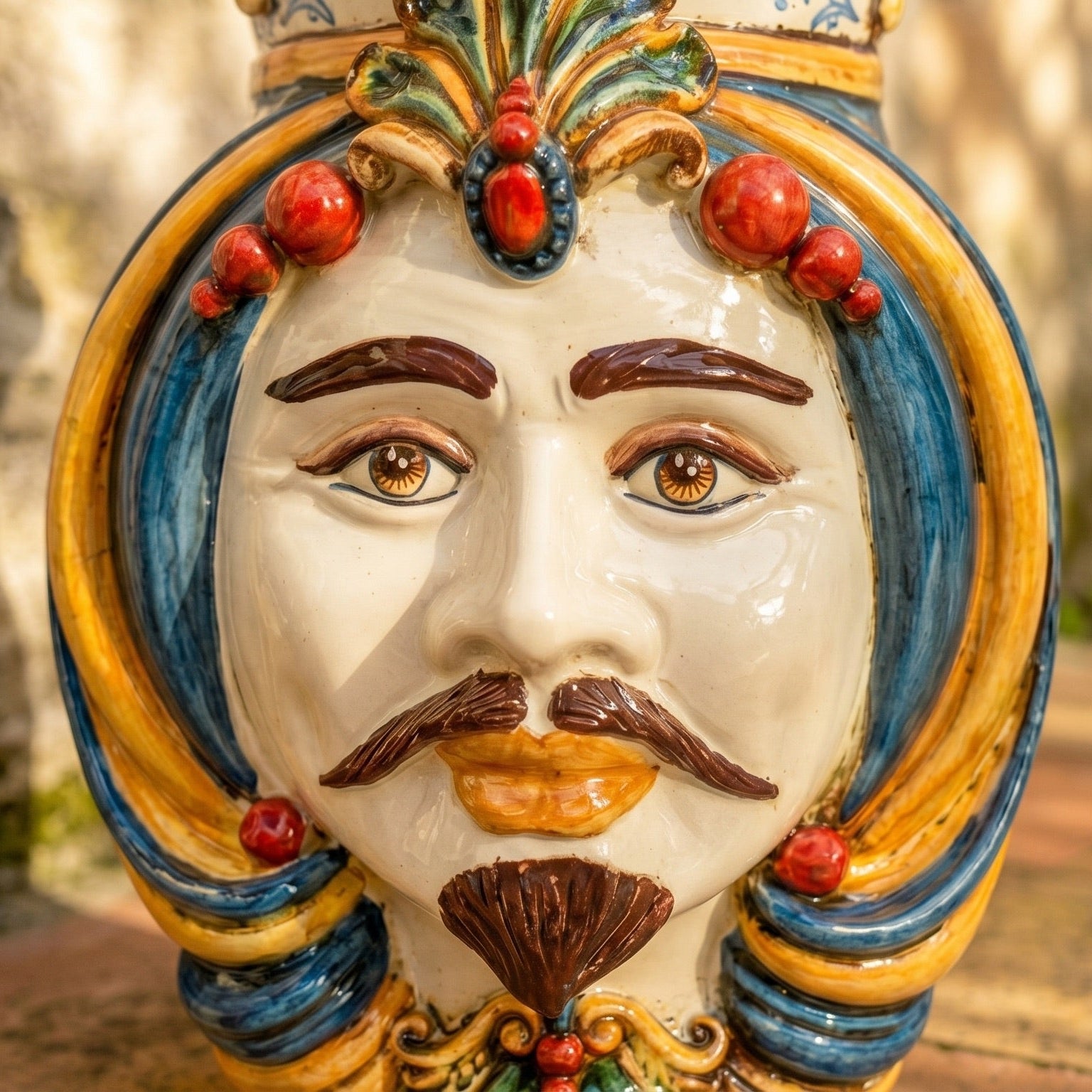 Testa di Moro h 38 cm - Maschio Bianco, Decoro Sicily