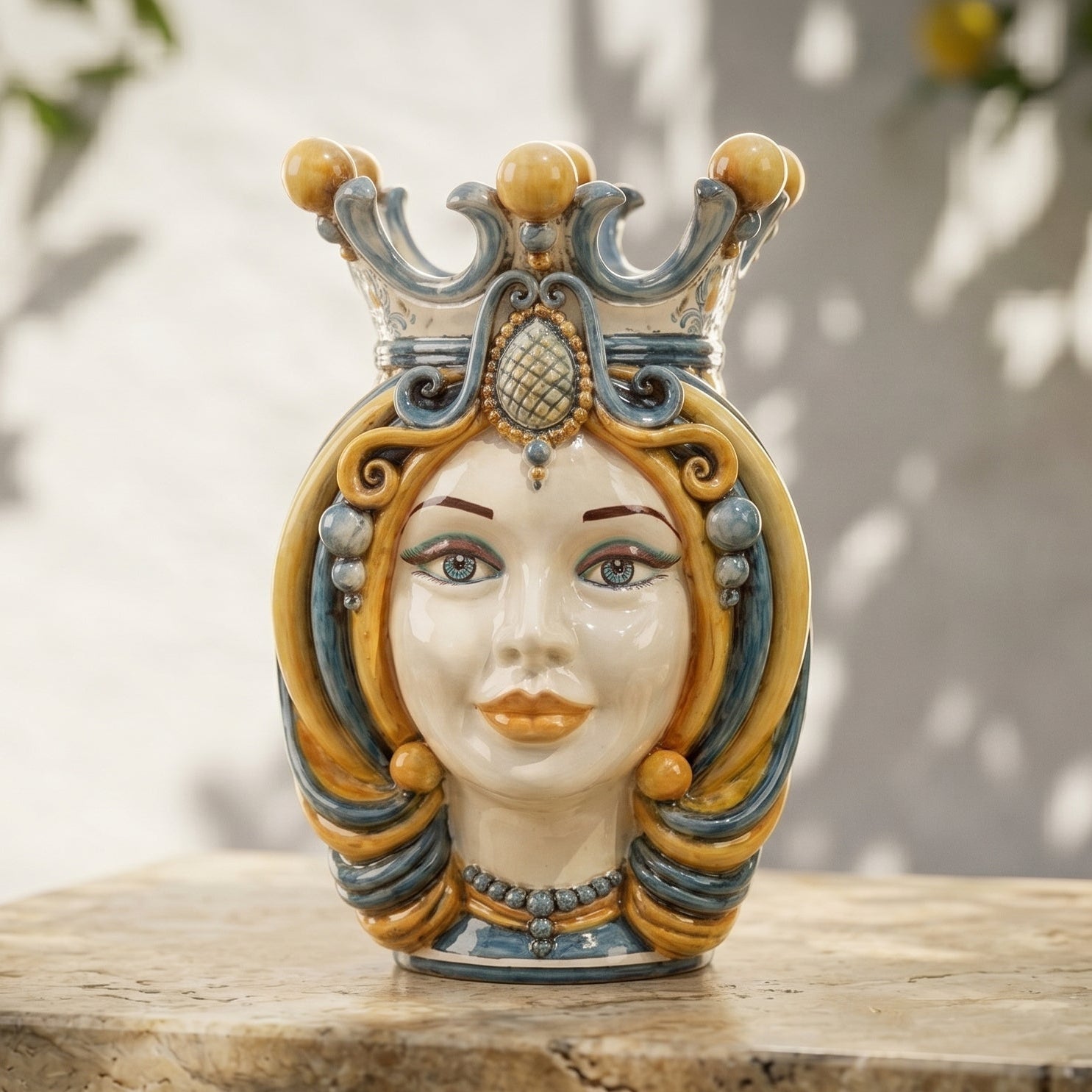 Testa di Moro h 38 cm - Donna, Blu e Arancio