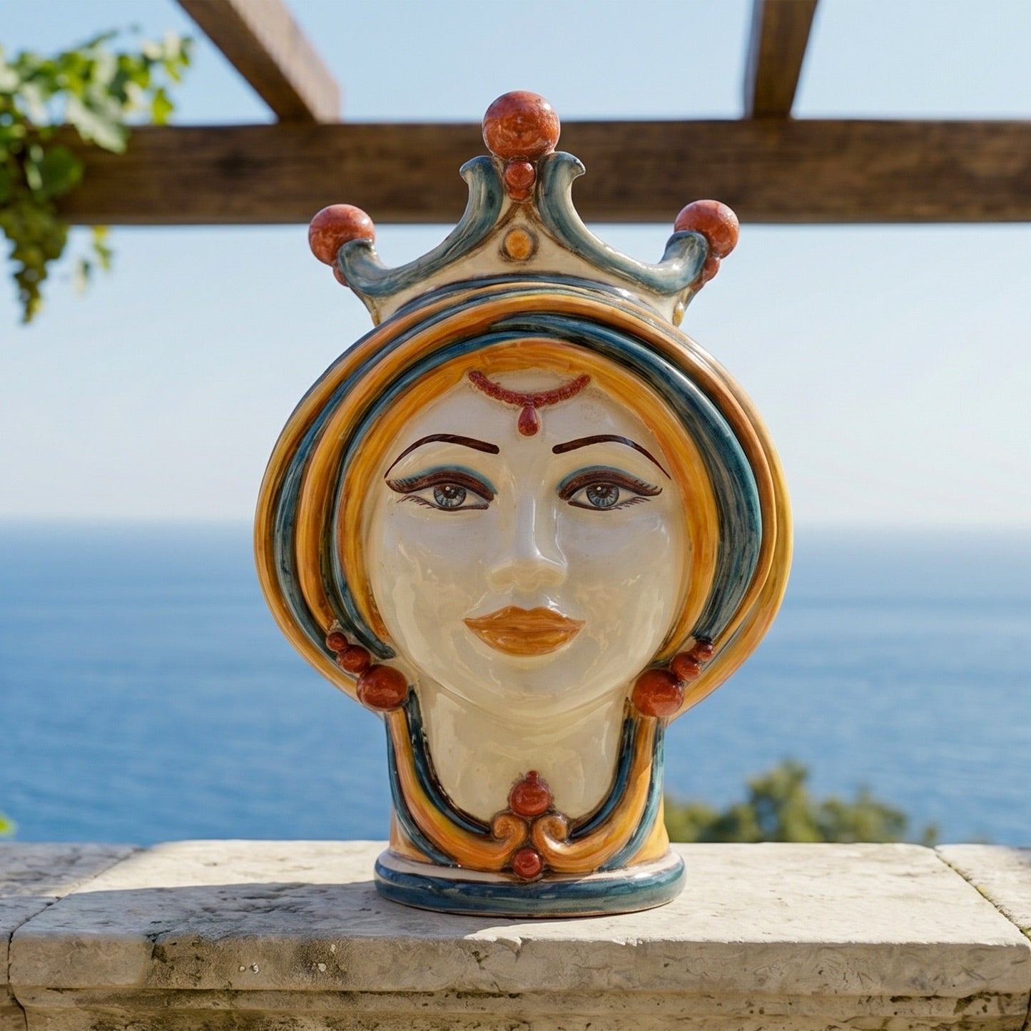 Testa di Moro h 30 cm - Donna, Blu e Arancio