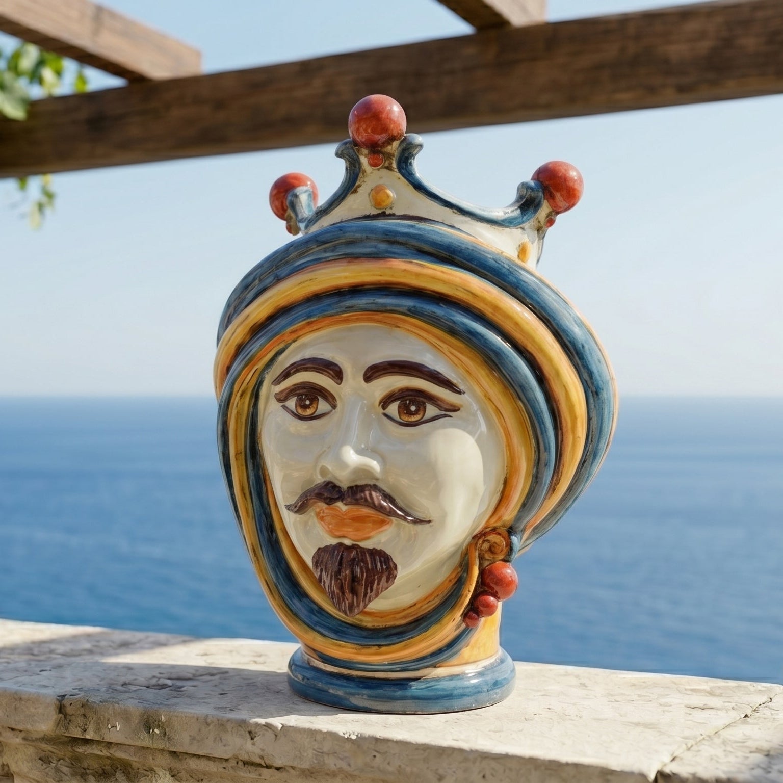 Testa di Moro h 30 cm - Maschio Bianco, Blu e Arancio