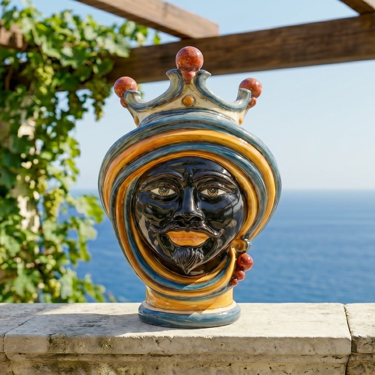 Testa di Moro h 30 cm - Maschio Moro, Blu e Arancio