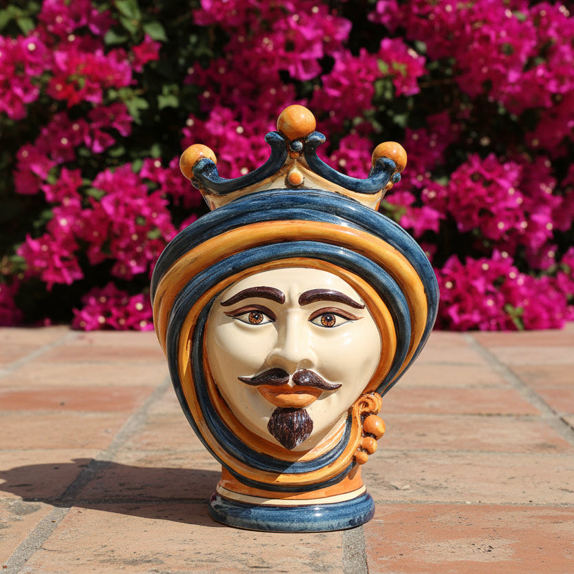 Testa di Moro h 30 cm - Maschio, Blu e Arancio