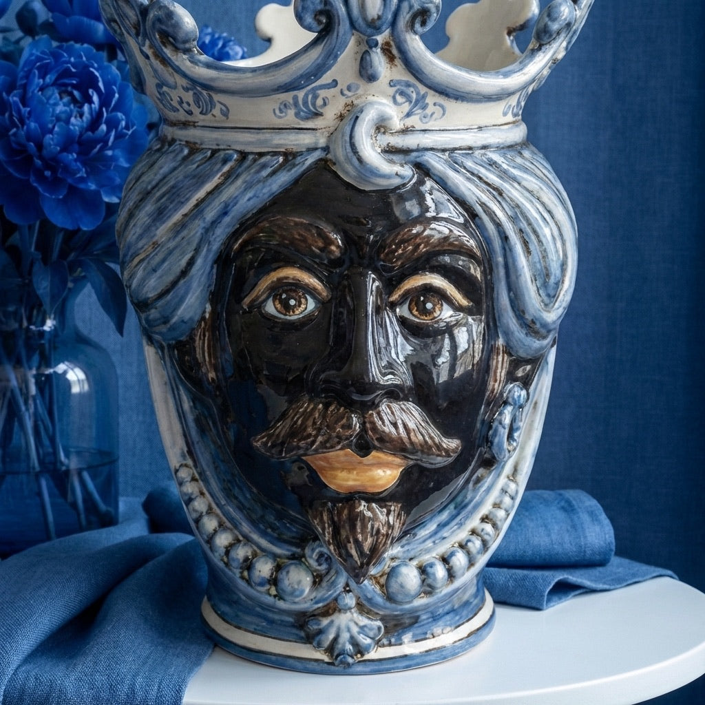 Testa di Moro con Perline h 25 cm - Maschio Moro, Mono Blu