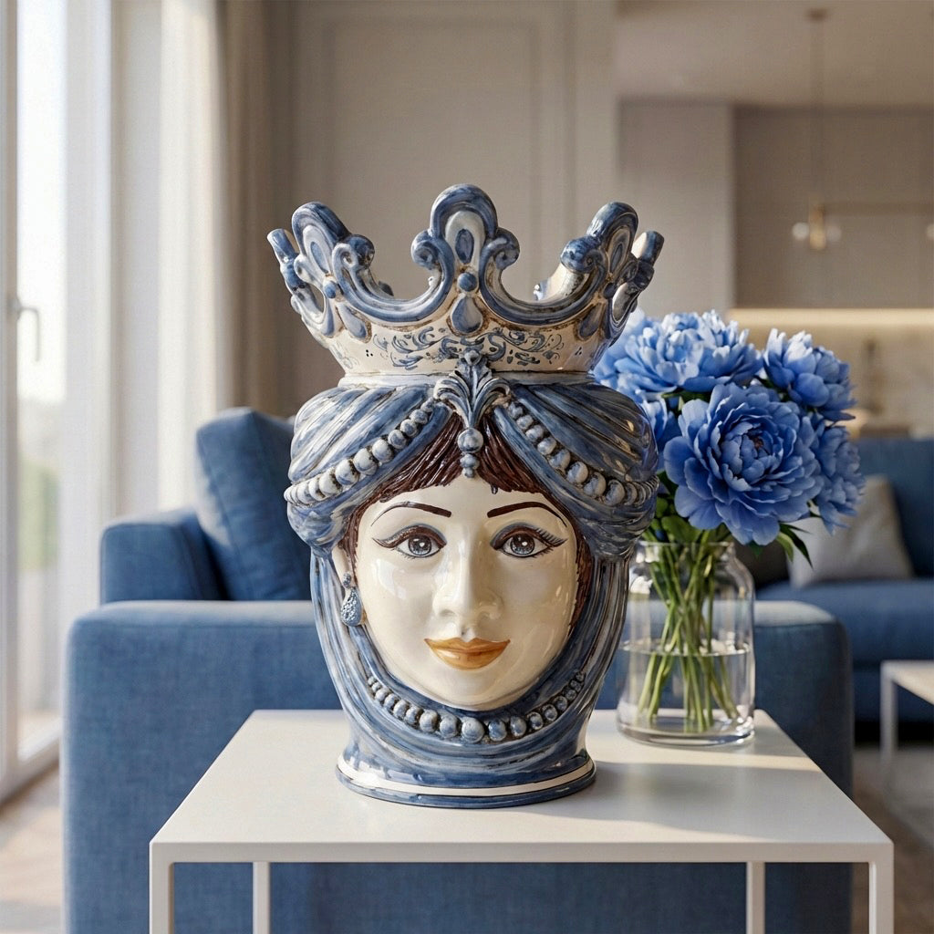 Testa di Moro con Perline h 40 cm - Donna, Mono Blu