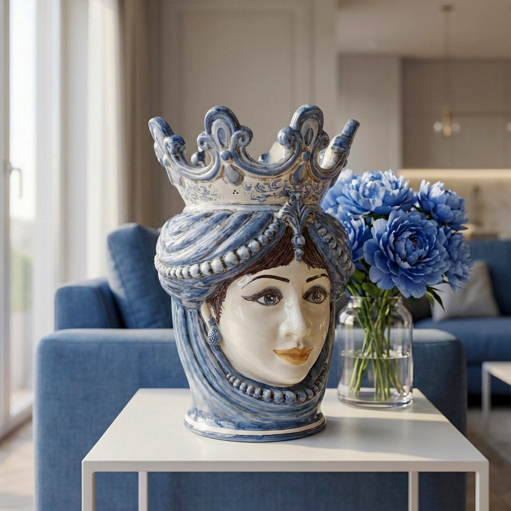 Testa di Moro con Perline h 40 cm - Donna, Mono Blu