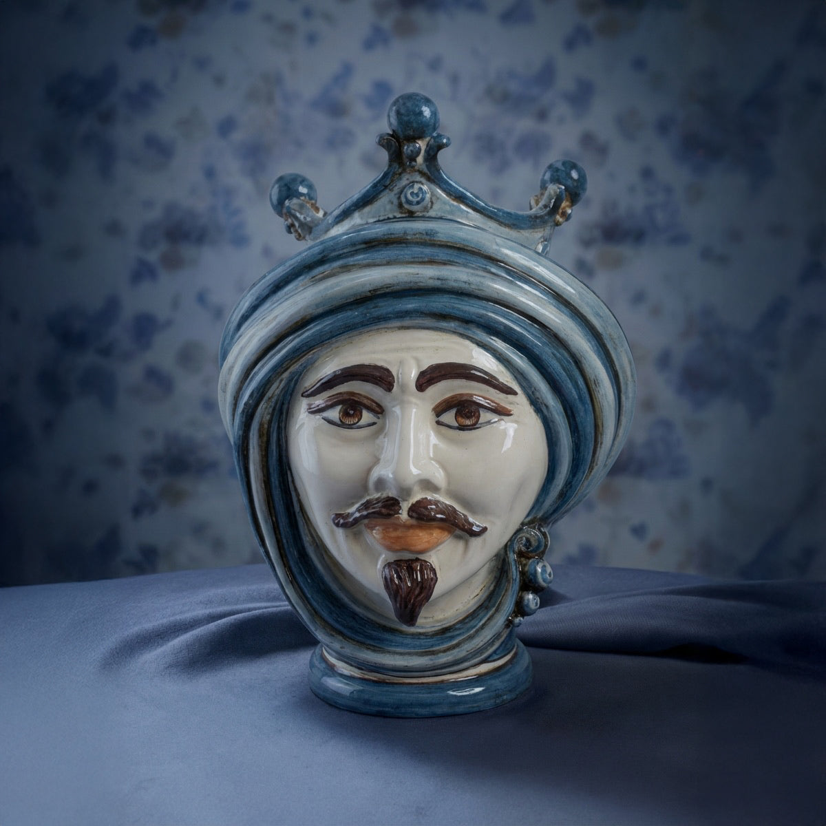 Testa di Moro h 30 cm - Maschio Bianco, Mono Blu