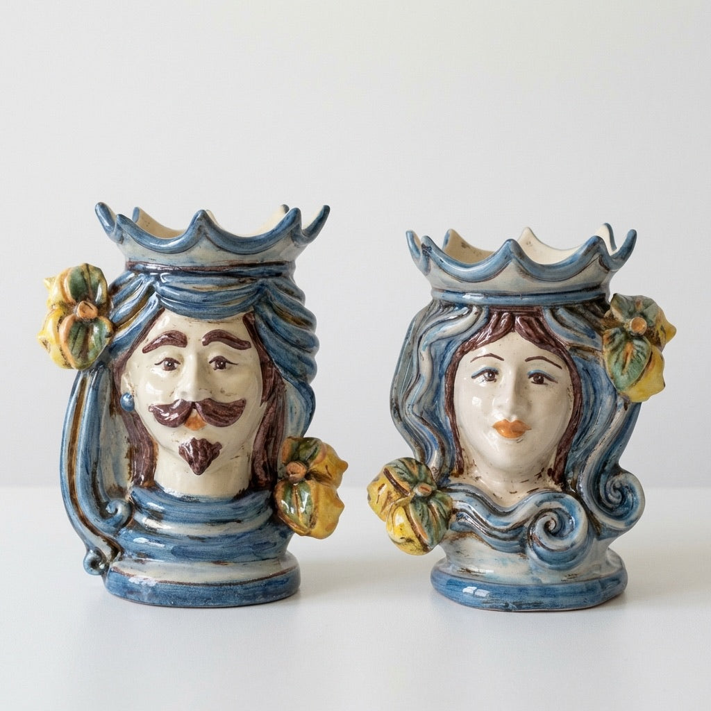 Testa di Moro h 15 cm - Maschio Bianco, Mono Blu