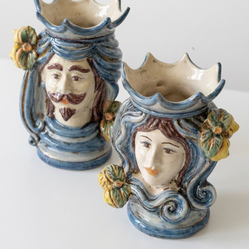 Testa di Moro h 15 cm - Maschio Bianco, Mono Blu