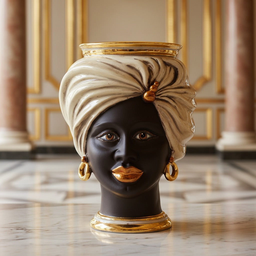 Testa Tuareg h 20 cm - Donna, Madreperla Antichizzato Oro e Lustri