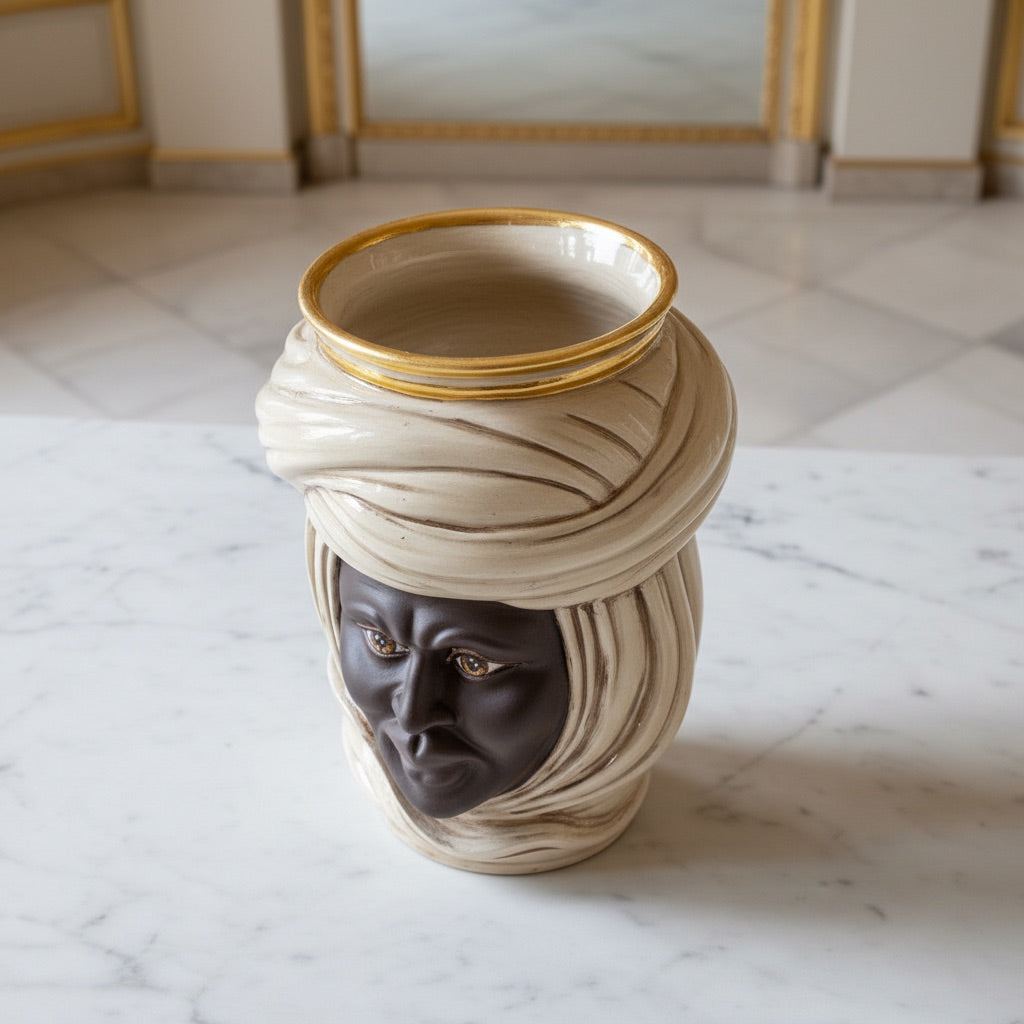Testa Tuareg h 20 cm - Uomo, Madreperla Antichizzato Oro e Lustri