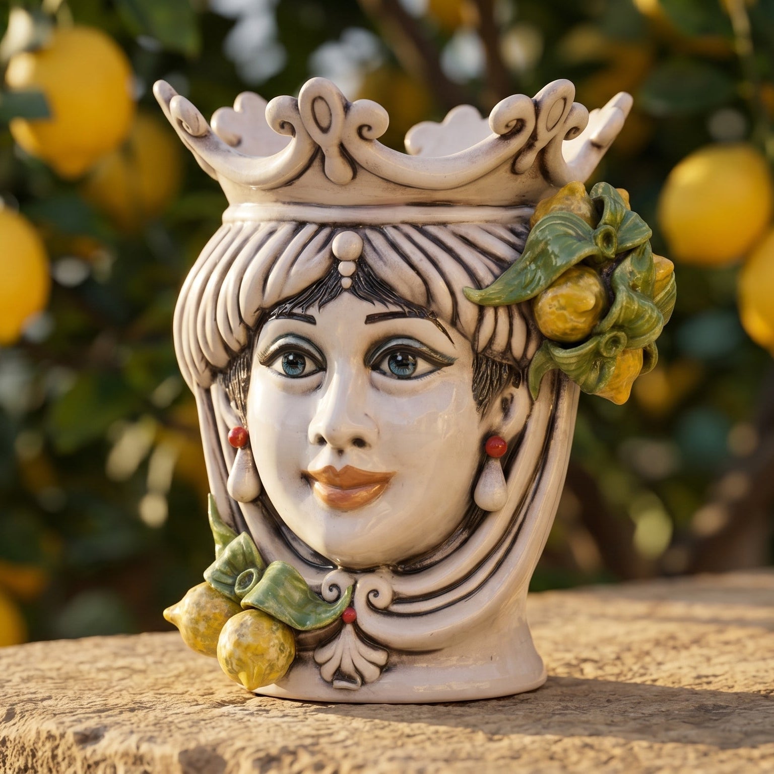 Testa di Moro con Limoni h 25 cm - Donna, Madreperla