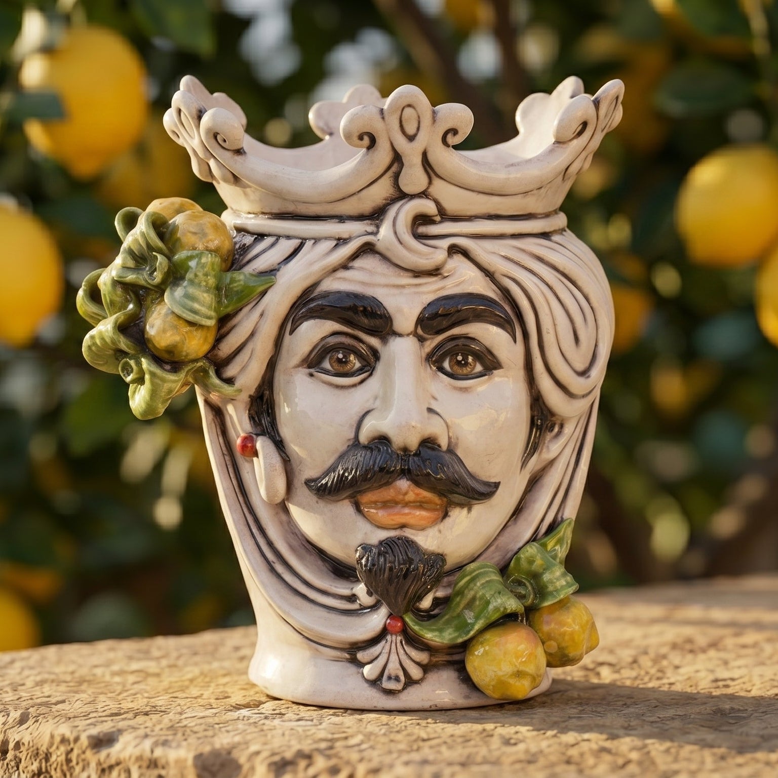Testa di Moro con Limoni h 25 cm - Uomo, Madreperla