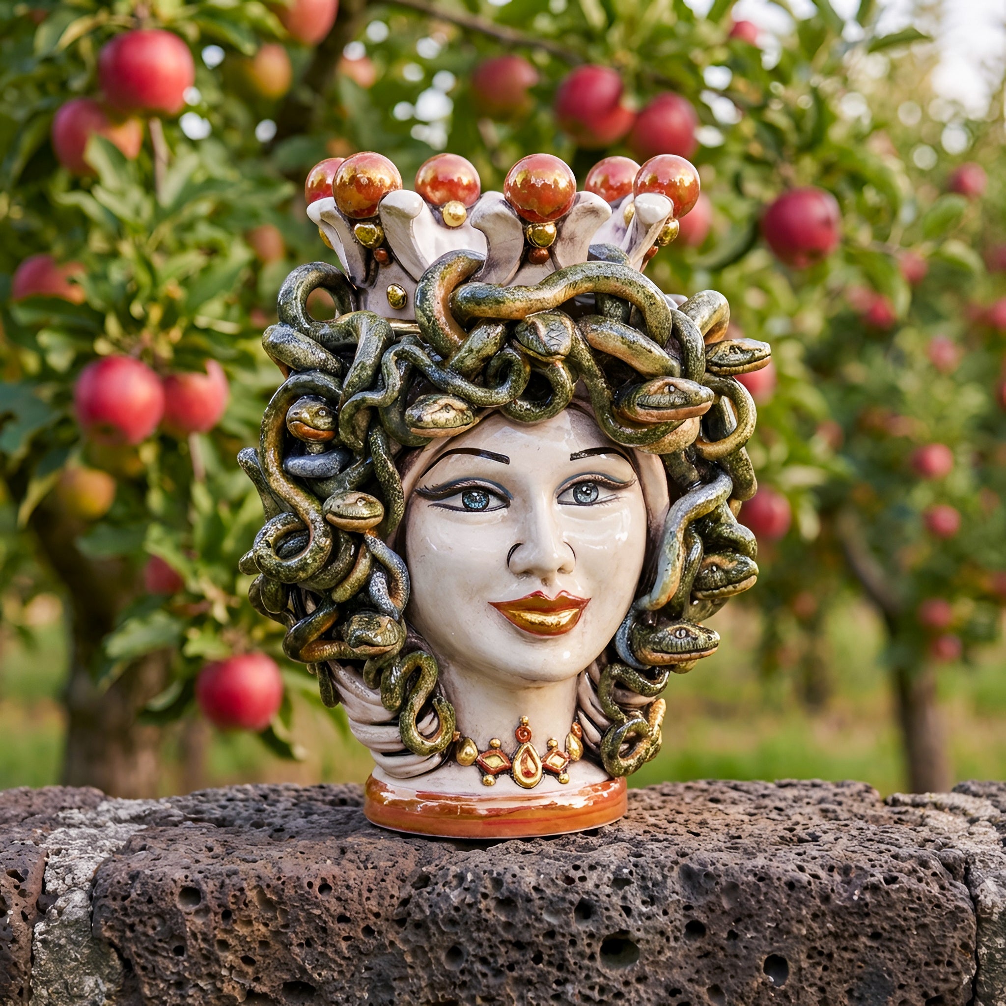Testa Medusa h 25 cm - Madreperla Antichizzato | Ceramica Caltagirone