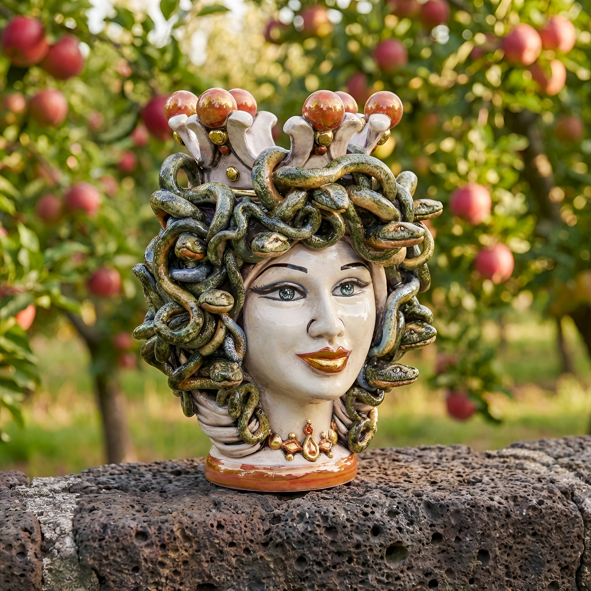 Testa Medusa h 25 cm - Madreperla Antichizzato | Ceramica Caltagirone