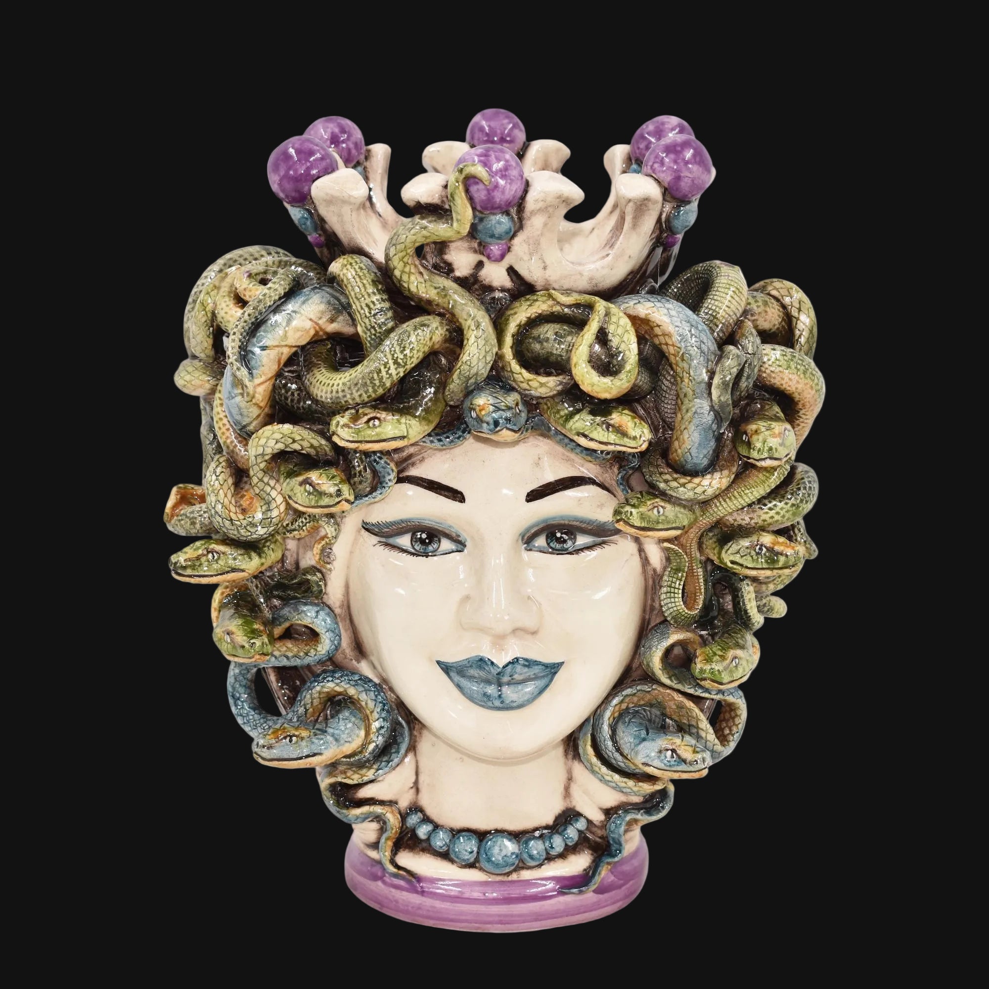 Testa Medusa h 25 cm - con Perline Glicine | Ceramica Siciliana