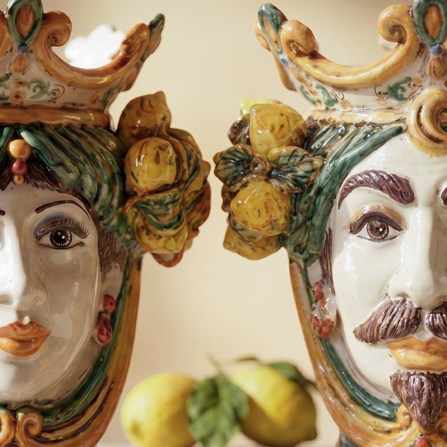 Testa di Moro con Limoni h 25 cm - Donna, Verde e Arancio