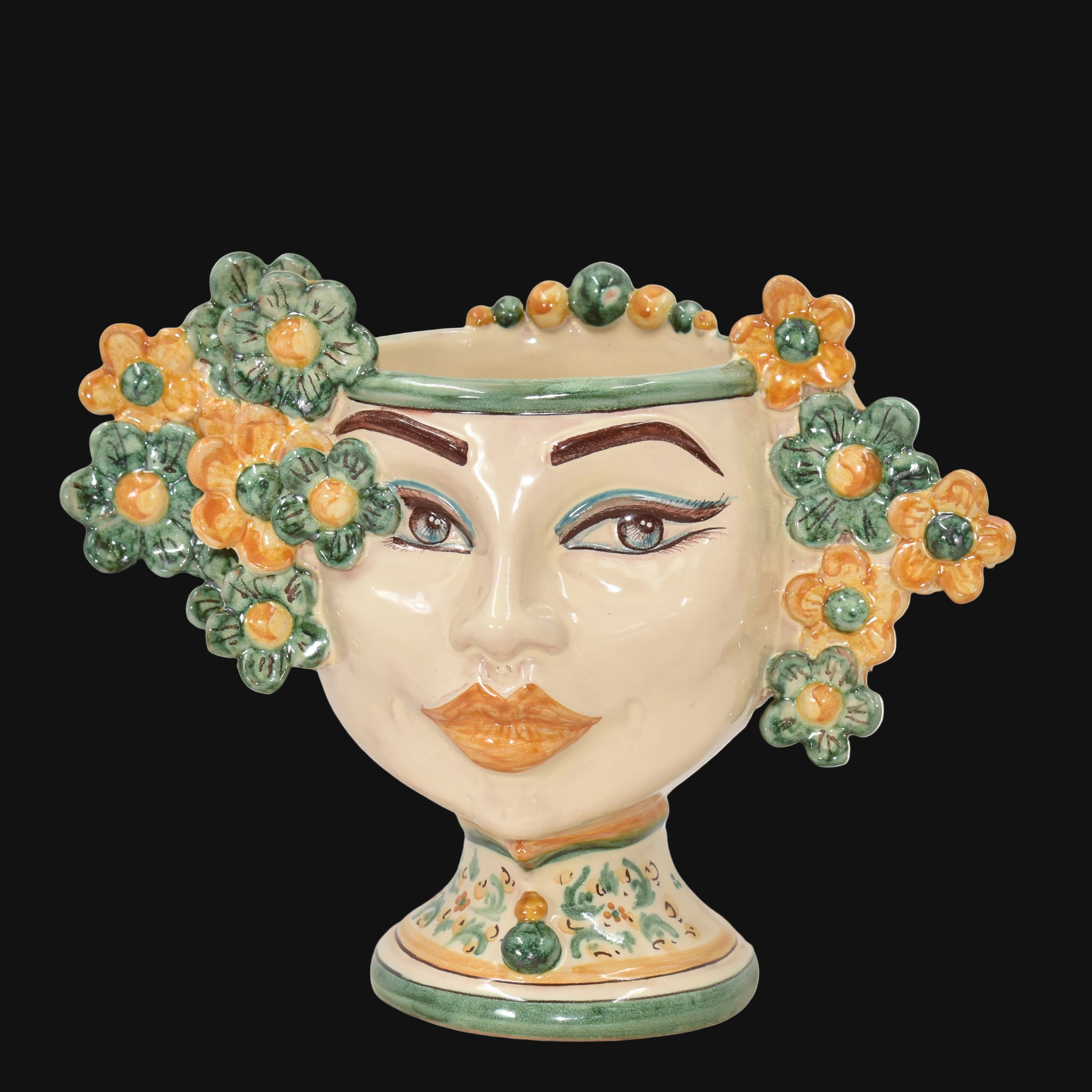 Testa di Moro con Fiori h 20 cm, Verde e Arancio