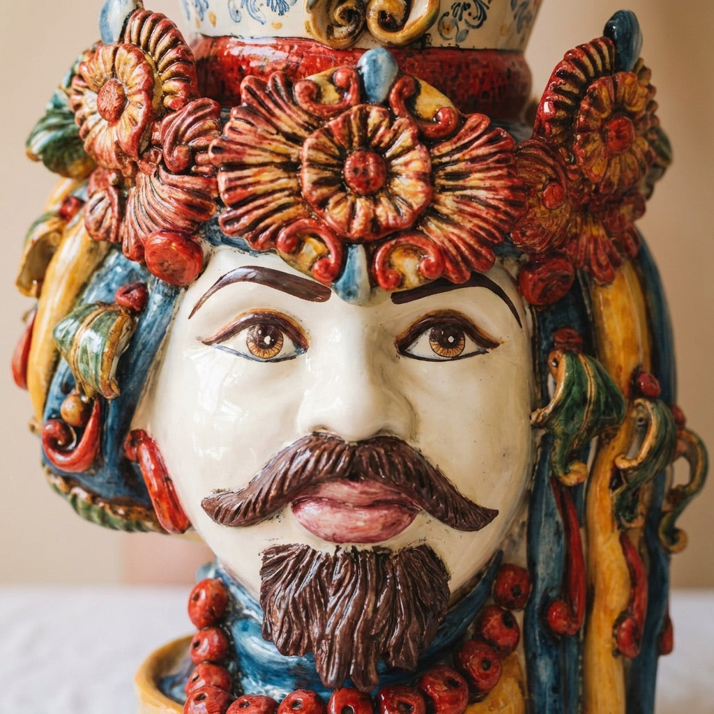 Testa di Moro con Turbante h 50 cm - Maschio Bianco, Decoro Sicily