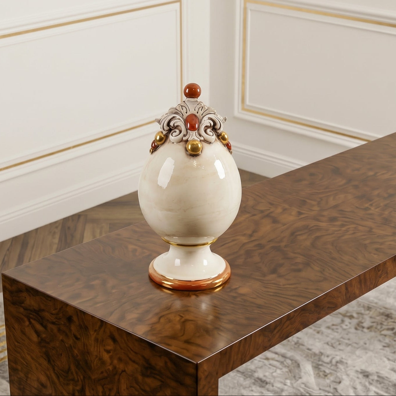 Uovo Decorativo in Ceramica di Caltagirone h 18 cm - Madreperla Oro e Lustri