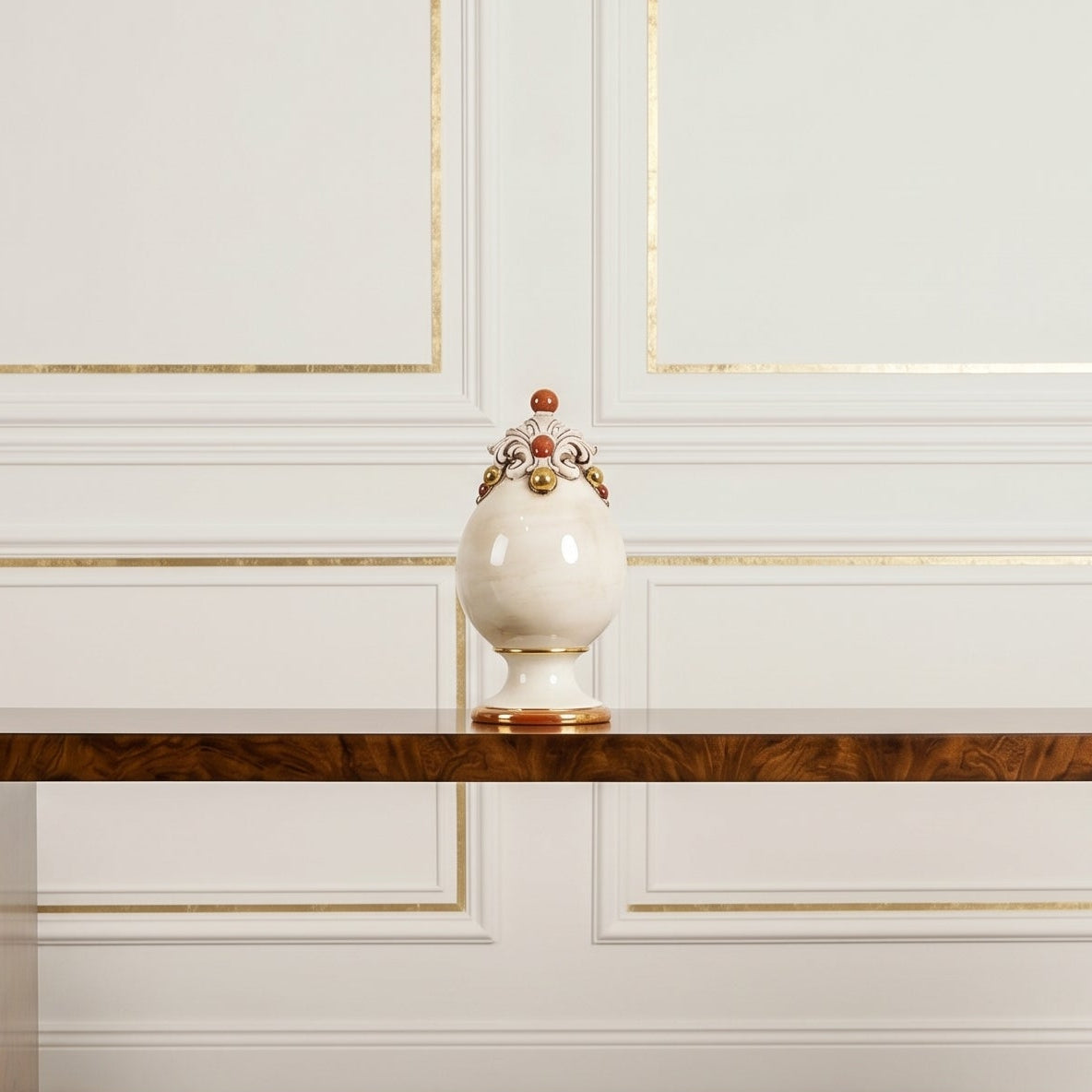 Uovo Decorativo in Ceramica di Caltagirone h 18 cm - Madreperla Oro e Lustri