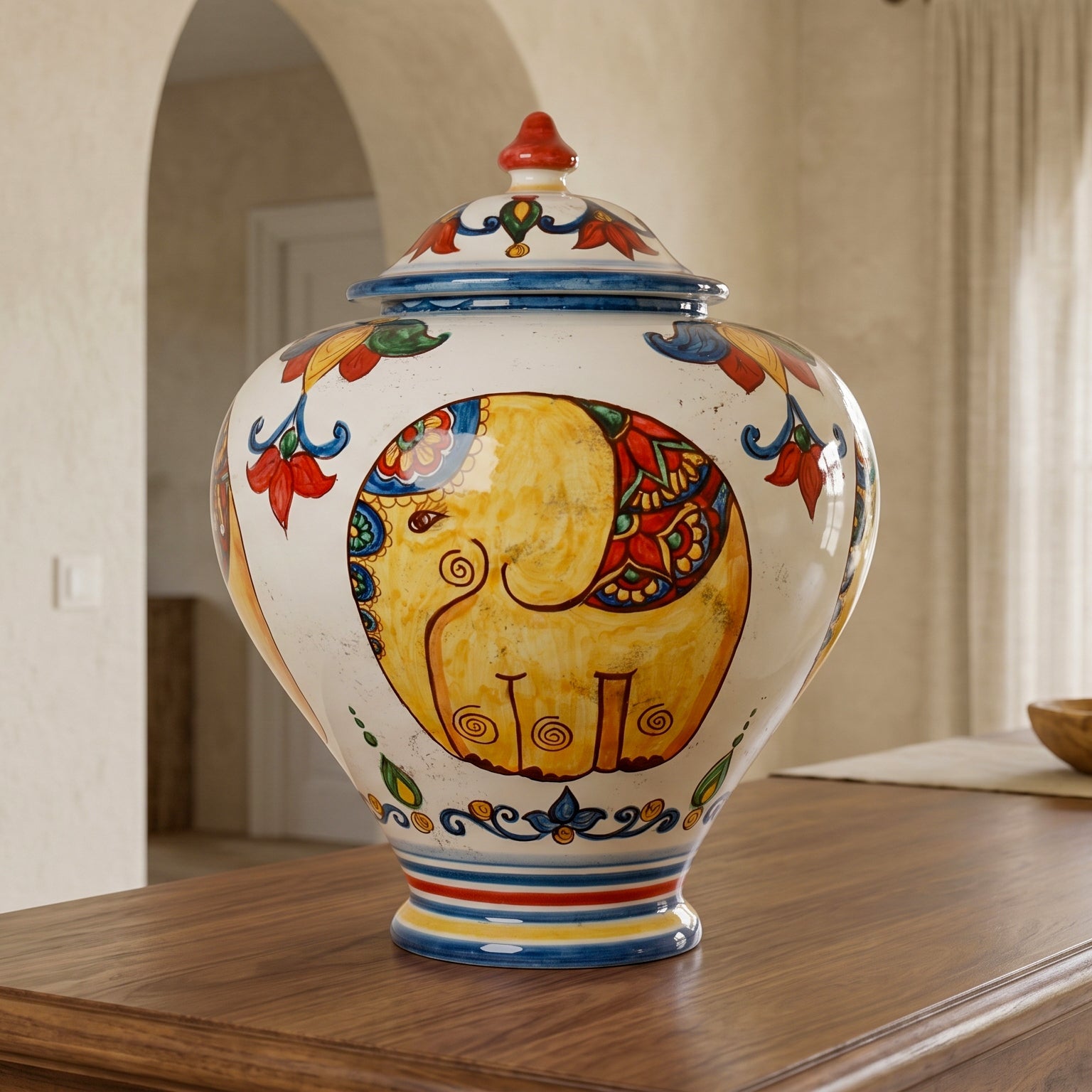 Potiche in Ceramica di Caltagirone - Decoro Elefante