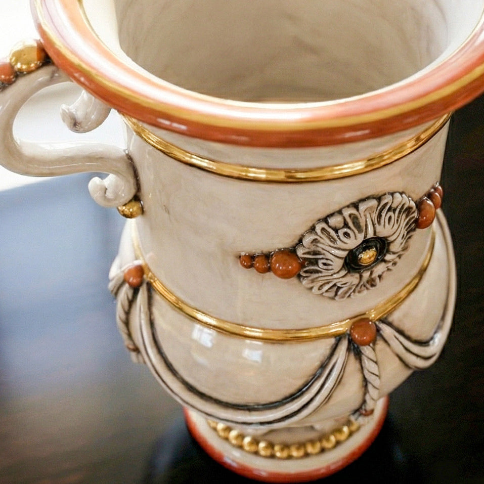 Vaso Monumentale in Ceramica di Caltagirone h 31 cm - Madreperla Oro e Lustri