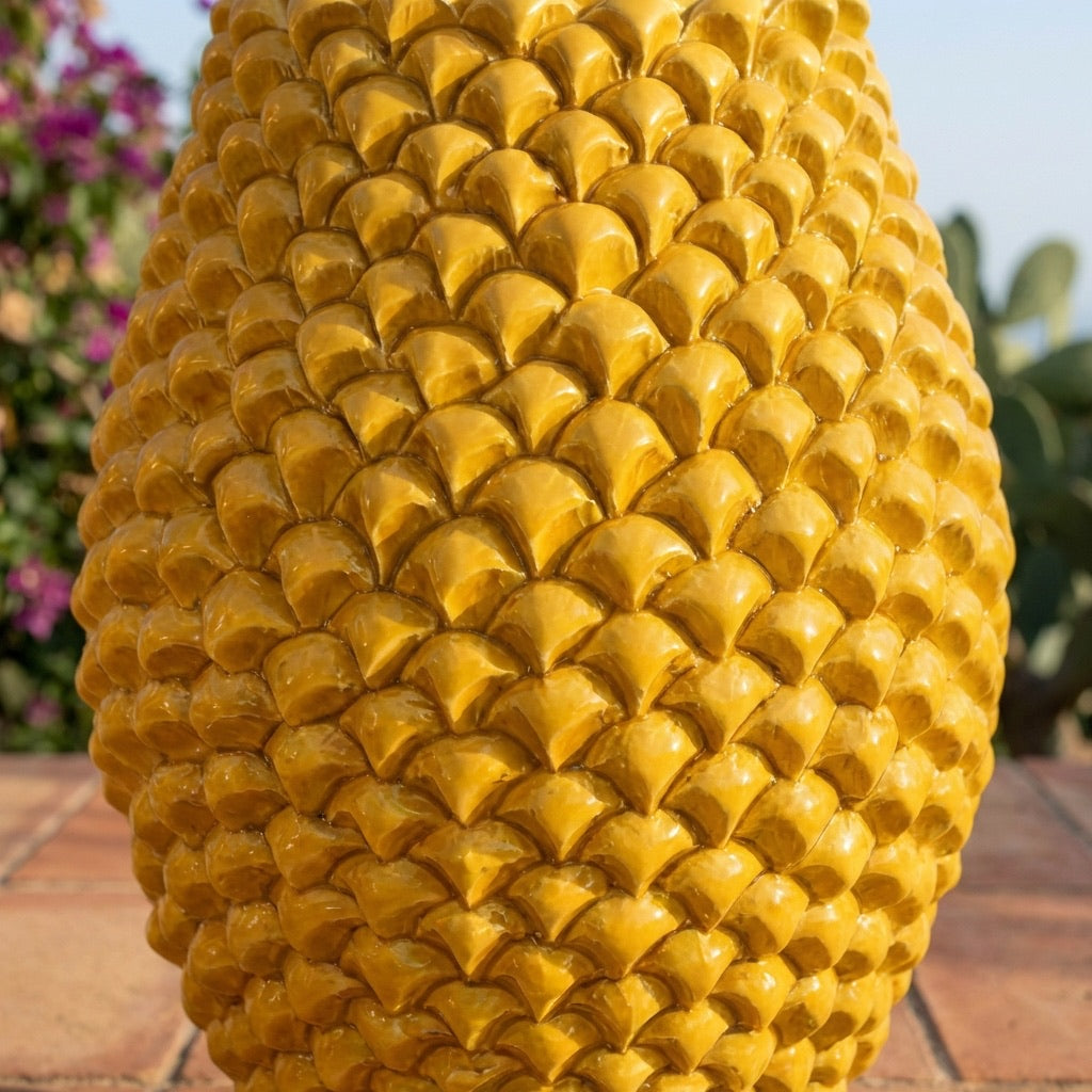 Vaso Pigna Panciuto in Ceramica di Caltagirone - Senape