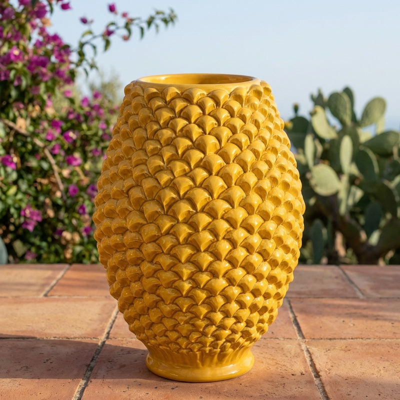 Vaso Pigna Panciuto in Ceramica di Caltagirone - Senape