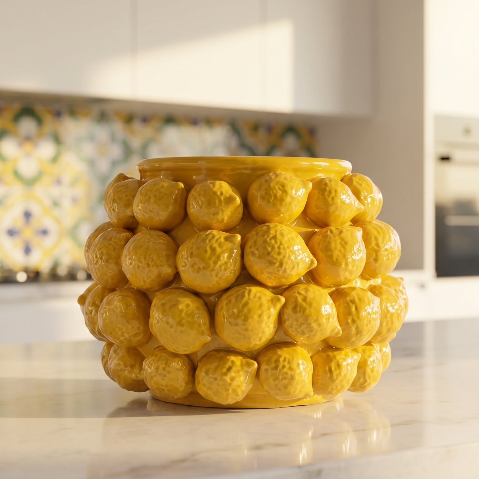 Vaso con Limoni in Ceramica di Caltagirone - Linea Decorativa