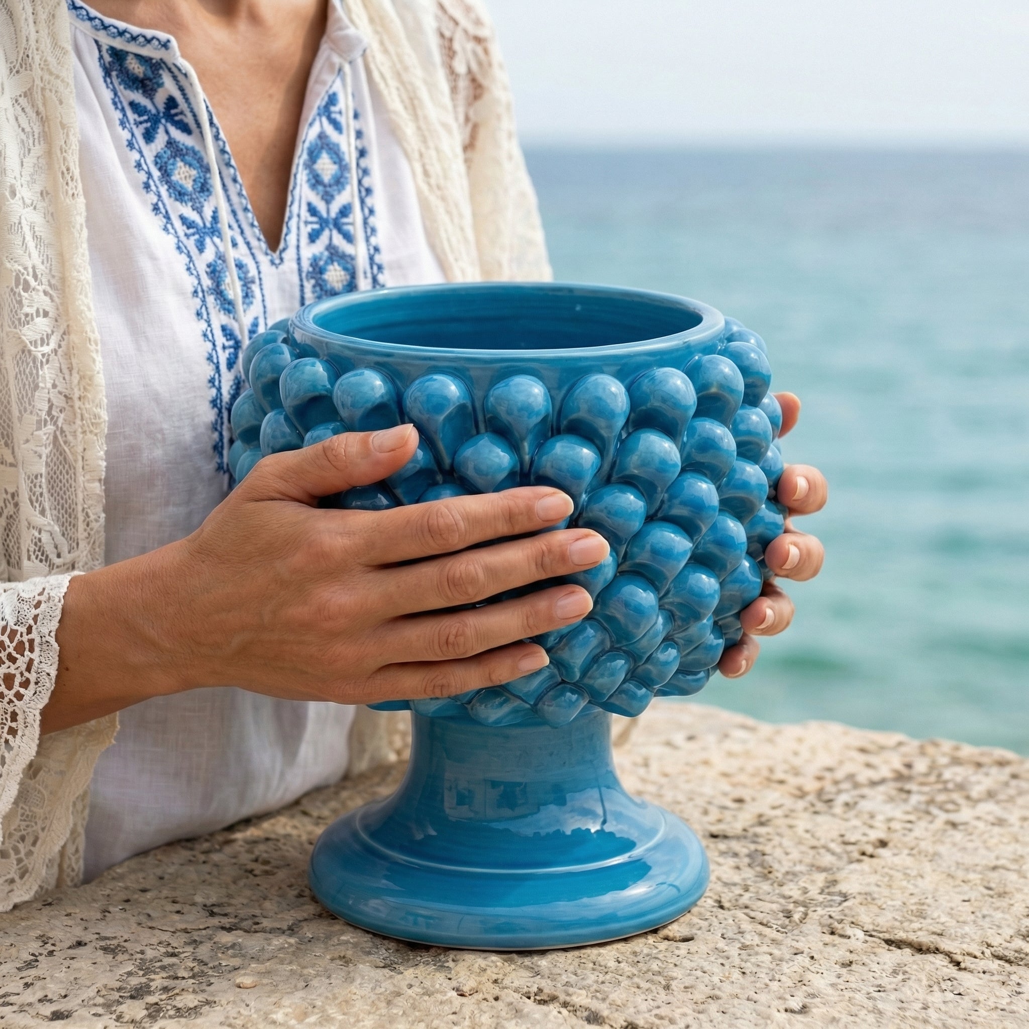 Vaso Mezza Pigna in Ceramica di Caltagirone - Turchese