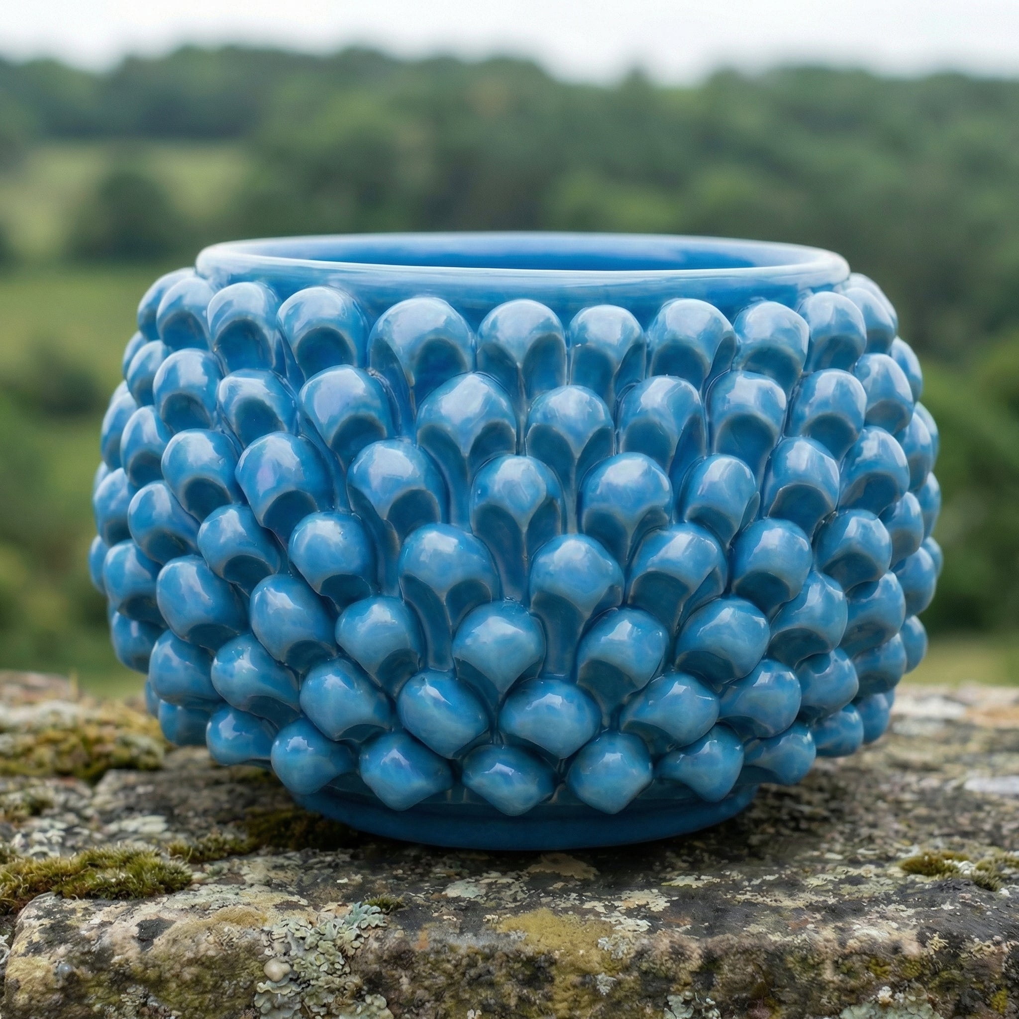Vaso Mezza Pigna Senza Piede in Ceramica di Caltagirone - Turchese