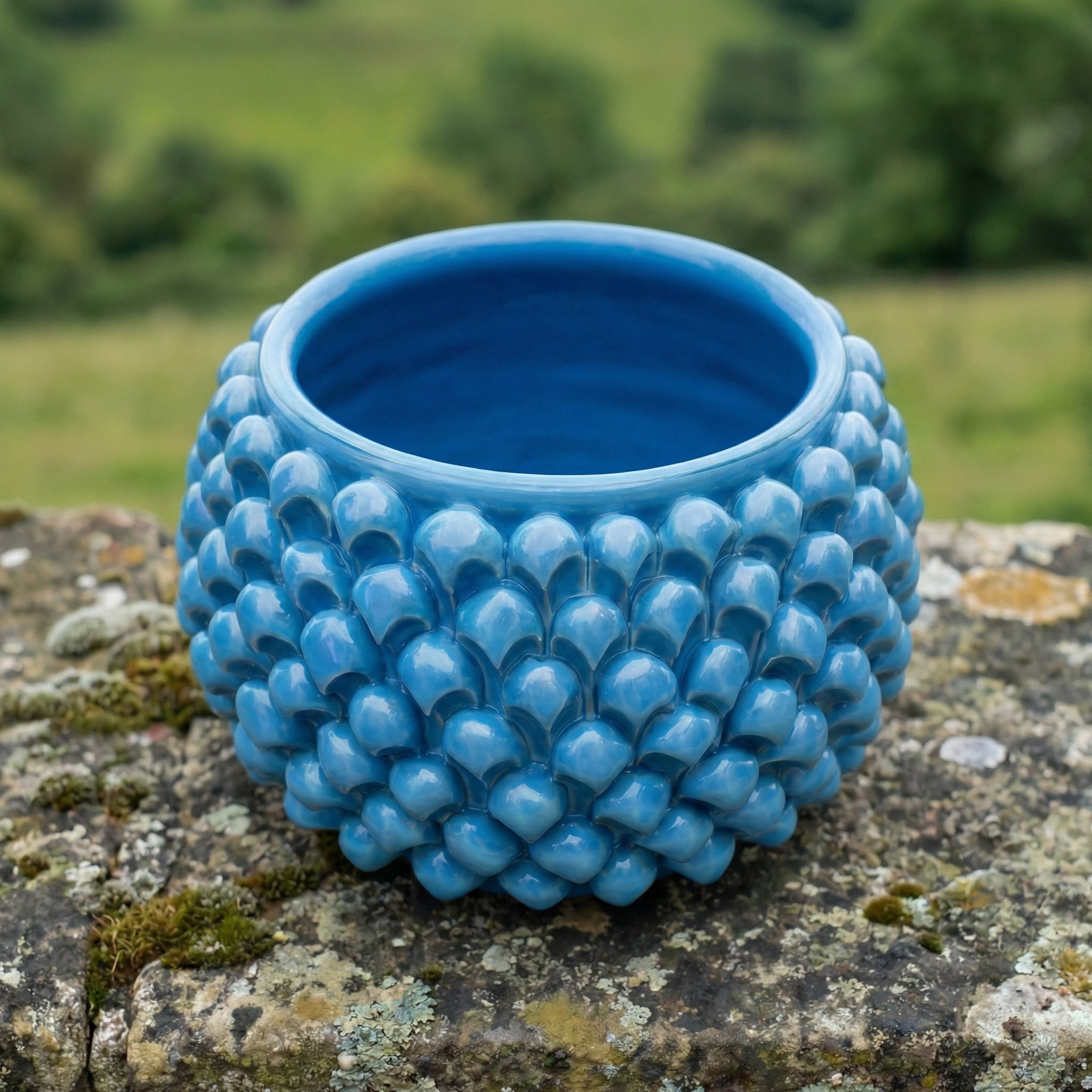 Vaso Mezza Pigna Senza Piede in Ceramica di Caltagirone - Turchese